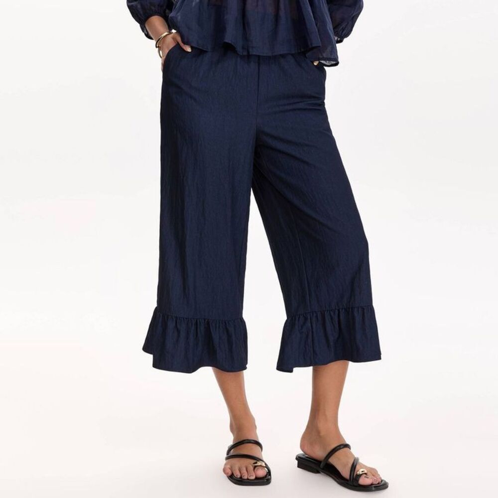 Women's Flared Ruffle Hem Pants - A New Day Dark Blue M
